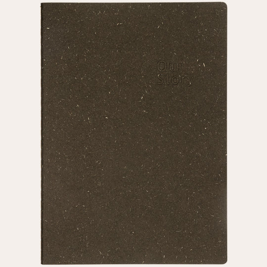 Amber Fields black lined notebook flat lay – natural texture straw-fiber cover journal