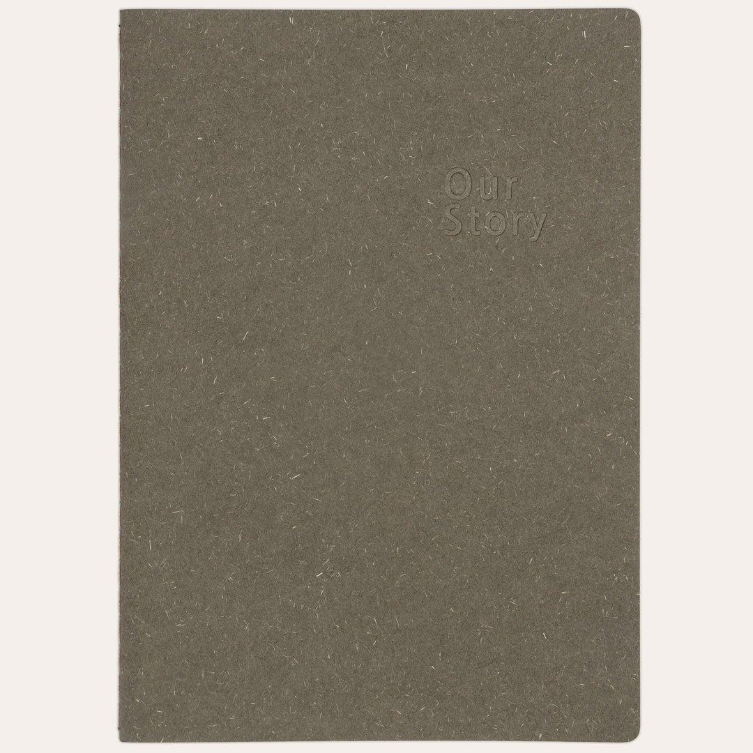 Amber Fields grey lined notebook flat lay – natural texture straw-fiber cover journal