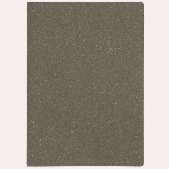 Amber Fields grey lined notebook flat lay – natural texture straw-fiber cover journal