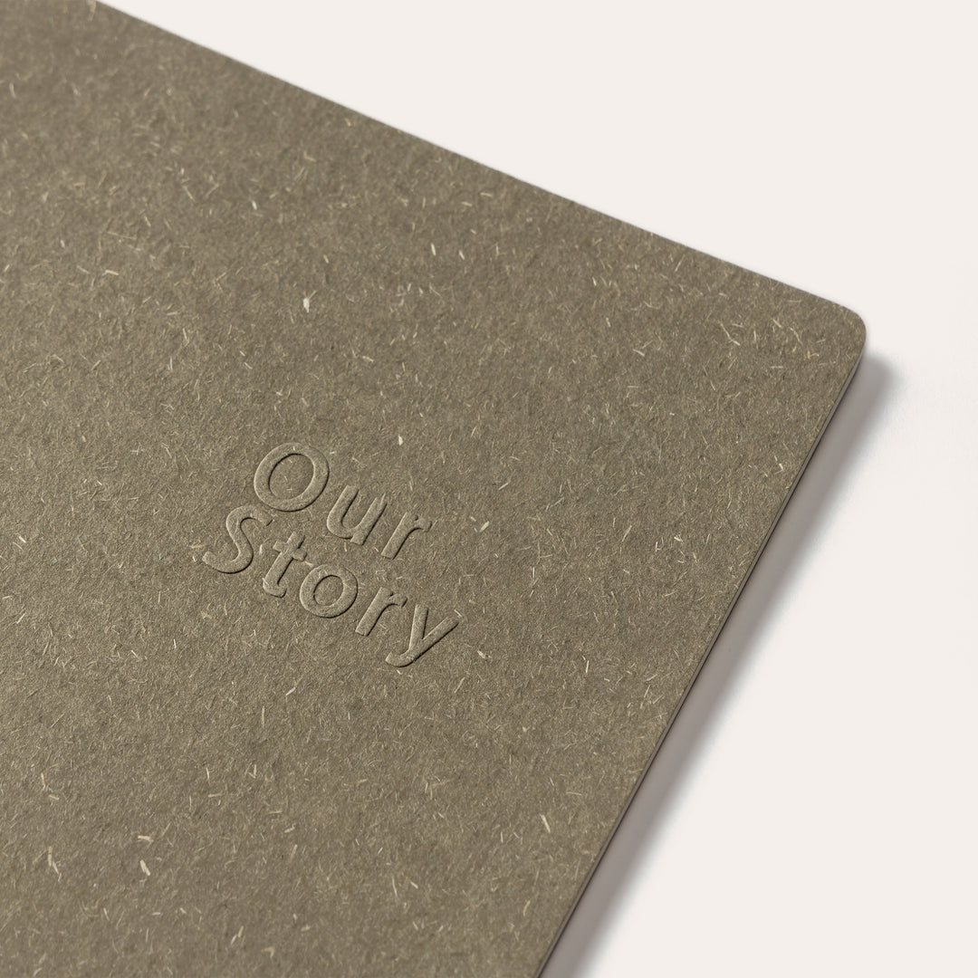 Amber Fields large grey lined notebook angled cover view – premium journal for writing
