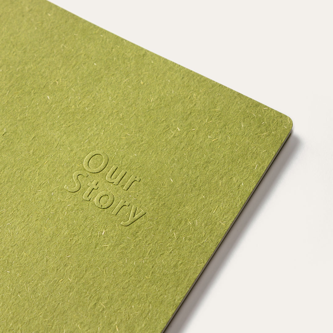 Amber Fields large olive green lined notebook angled cover view – premium journal for writing