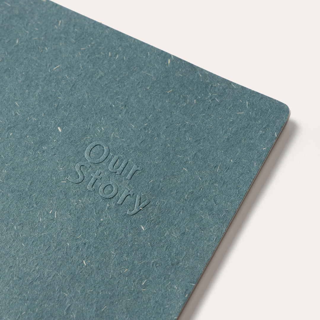 Amber Fields large teal blue lined notebook angled cover view – premium journal for writing
