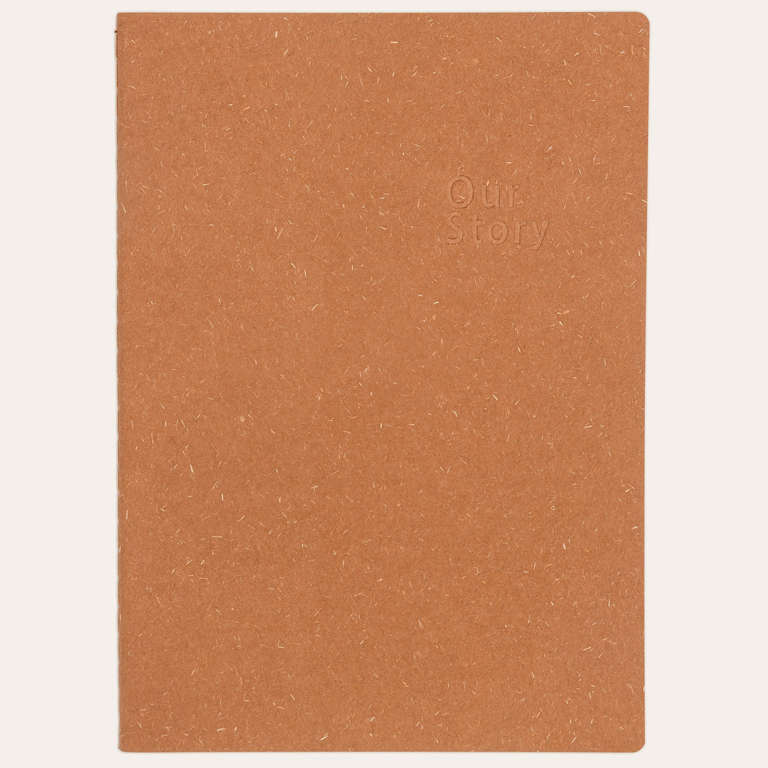 Amber Fields nobel orange lined notebook flat lay – natural texture straw-fiber cover journal
