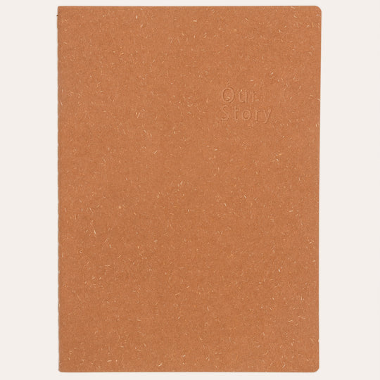 Amber Fields nobel orange lined notebook flat lay – natural texture straw-fiber cover journal