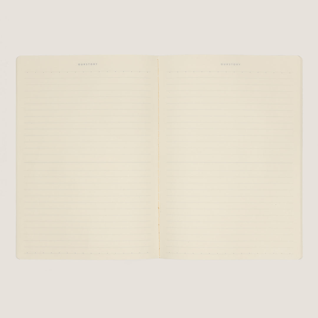 Amber Fields open lined notebook with ivory cream paper – top view for writing and journaling