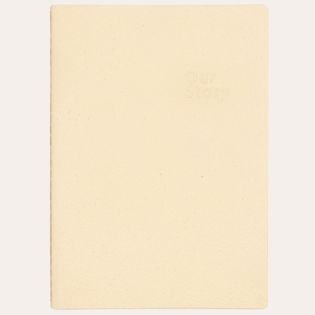 Amber Fields pure white lined notebook flat lay – natural texture straw-fiber cover journal